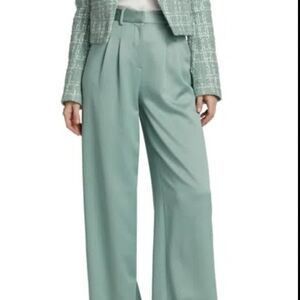 Derek Lam Joetta Wide-Leg High-Waist Pleated Front Trousers Pants Sage Green 16